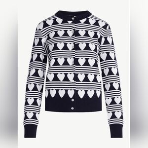 Free Assembly Heart Print Cardigan Navy White Size S NWT Lightweight Button Fron